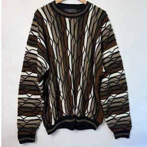 Vintage Protege Collection 3D Knit Sweater XXL Brown Coogi Style Made in USA